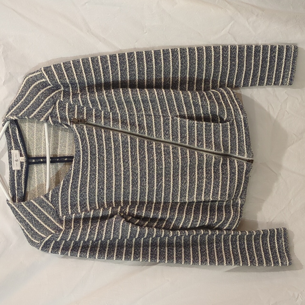 Lou & Grey | Navy Ivory Moto Jacket Woven Textured | XS